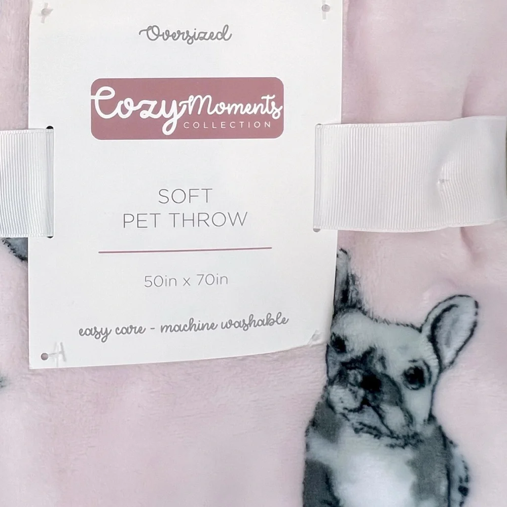 Cozy Moments - ‘Frenchie Pink/Gray’ Plush Throw. 50” x 70”. NWT. Last one!